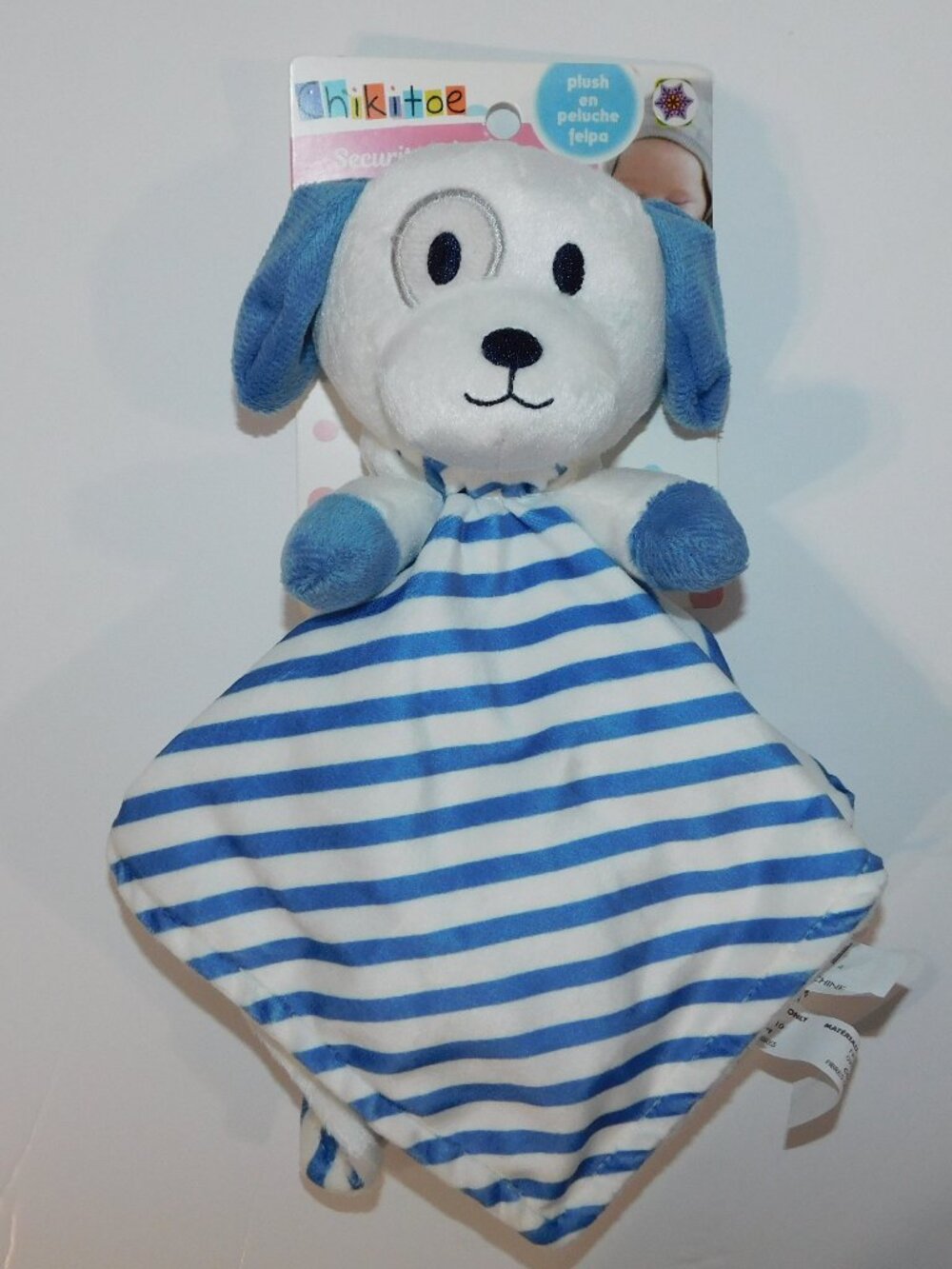 Kidgets Blue White Striped Puppy Dog Plush Security Blanket Baby Lovey Chikitoe